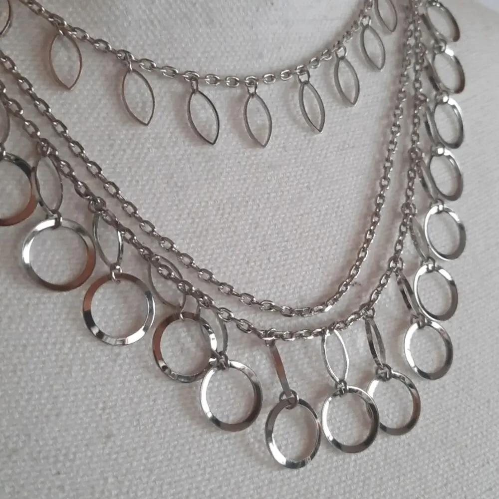 Triple Layer Silver Necklace - Picture 2 of 5